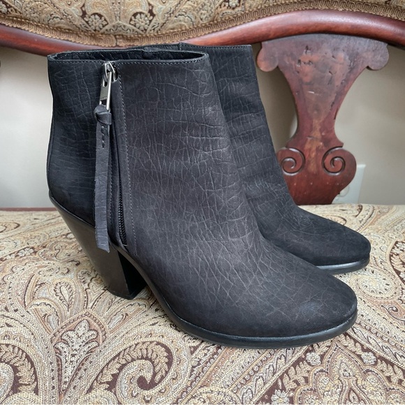 All Saints Black Embossed Leather Jonas Strap Booties Ankle Boots Heels Size 9 - Picture 3 of 13